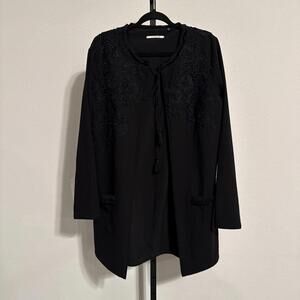 Elie Tahari Tahari Black Tie Neck Jacket w/ Lace Details & Tassels MED